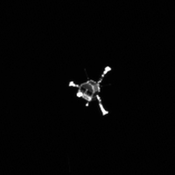 Philae, ripreso dalla fotocamera OSIRIS a bordo della sonda dell'ESA Rosetta alle  10:23 GMT del 12 novembre 2014
